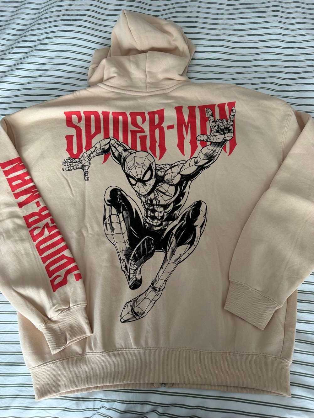 Marvel Spider-Man Full Zip Graphic Hoodie Beige Size L NWT